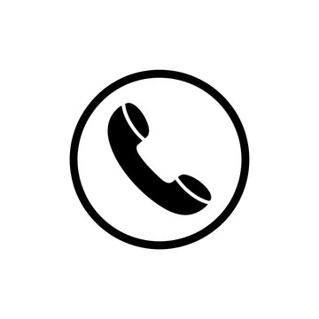 Black telephone handset icon inside a circle