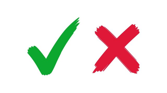 Green check mark and red cross symbol comparison on a clean white background for approval, rejection, selection, validation, and business decision concepts