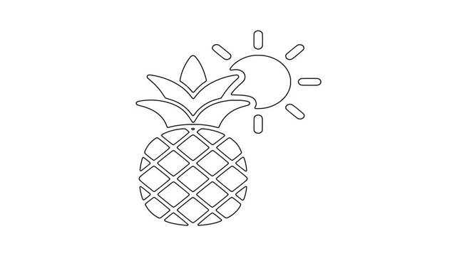 Pineapple with sun, fresh food, healthy produce, animated icon