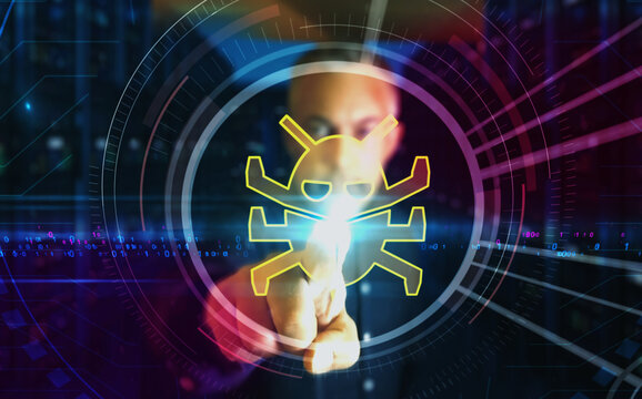 Worm virus cyberattack symbol digital 3d finger touch