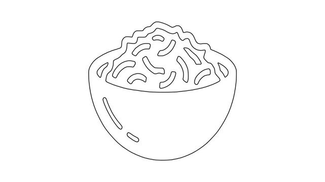 Bowl of rice cooke, fresh food, healthy produce, animated icon