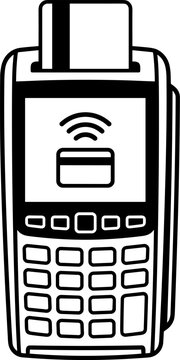 Credit card payment terminal icon, vector illustration of a pos machine with a card inserted and contactless payment symbol