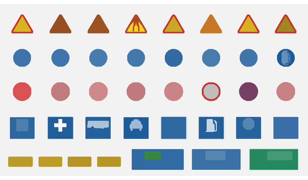 Categorized Road Traffic Warning Mandatory Prohibition and Routing Signs Vector