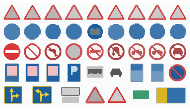 Road Traffic Signs Collection Warning Mandatory Prohibition Information Vector Set