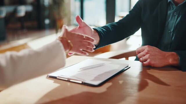 Real estate, handshake or contract signature for home investment, property purchase and giving keys. People, document and shaking hands with realtor for new house mortgage, lease agreement or deal