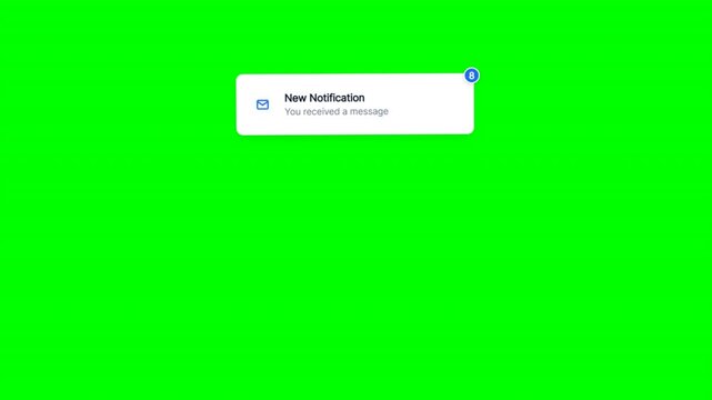 Desktop chat message warning alert popup top banner on green screen