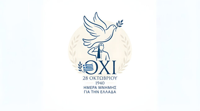 Oxi Day 28 October 1940 Greece memorial day soldier saluting dove olive branch.