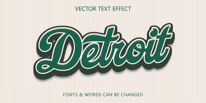 Detroit varsity script editable text effect, Vintage sport text style vector illustration