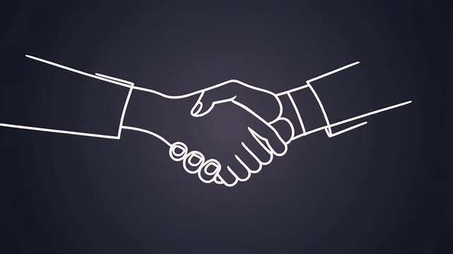 A series of three stylized illustrations depict a handshake.
