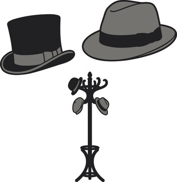 Hats Collection with Hat Rack Vector Illustration. Stylish Headwear Design Elements for Fashion