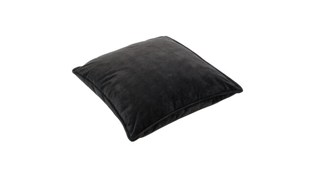 Soft square black fabric cushion throw pillow isolated on transparent background