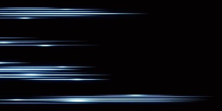 Blue laser beams, glowing stripes. Bright light effect. Abstract vector on black background.