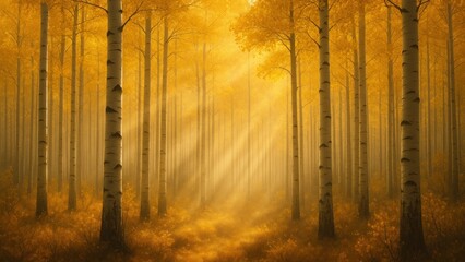 Obraz premium Golden sunlight filters through trees desktop wallpaper