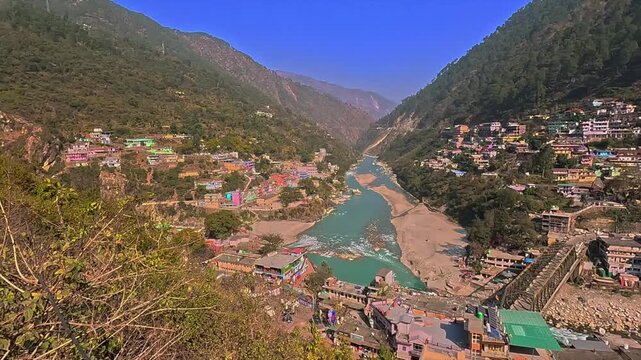 Alaknanda and Pindar River Confluence Through Karnaprayag Town in Uttarakhand