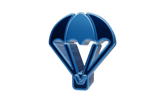 Blue Parachute Icon: A sleek, metallic blue parachute symbol rendered in 3D, evoking themes of adventure, safety, and descent.