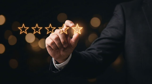 Businessman giving five stars rating customer service experience excellence quality