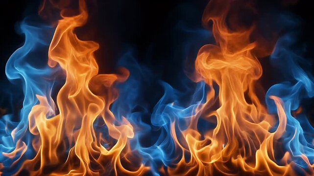 A Triptych of Fiery Flames in Orange and Blue Hues.