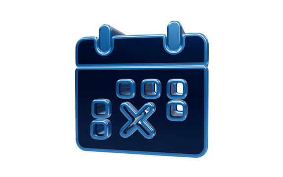Calendar Icon with X Mark: A blue, metallic calendar icon featuring days marked with an X, signifying important dates or deadlines.