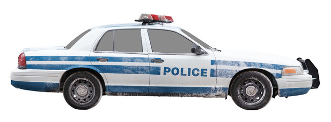 Isolated Snow-Covered Police Car Side View © Mr Doomits