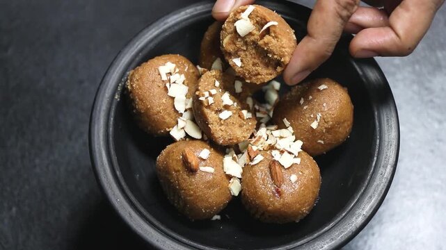 healthy atta ladoo good for strength made during winter in india.