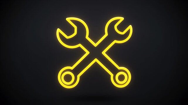 A bright yellow wrench icon is displayed on a dark background.