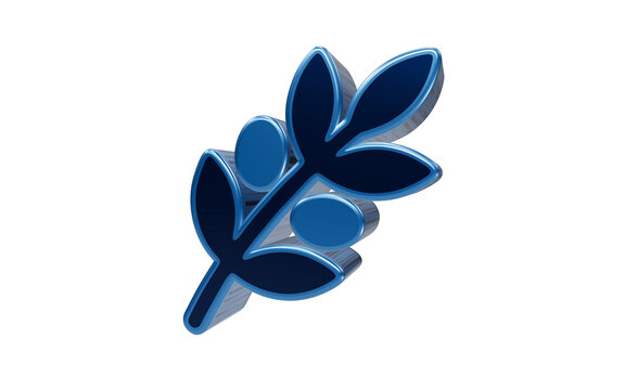 Stylized Olive Branch: A sleek, metallic blue stylized olive branch with three berries symbolizes peace and prosperity.