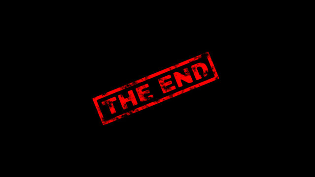 Red the end rubber stamp mark on black background
