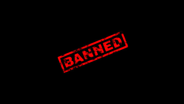 Red banned rubber stamp mark on black background