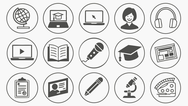 Online Learning and Education Icons for Digital Courses and E-Learning