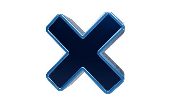 The X Mark: A bold, three-dimensional blue X symbol, rendered with a metallic sheen, stands out against a clean background, signifying negation or error.