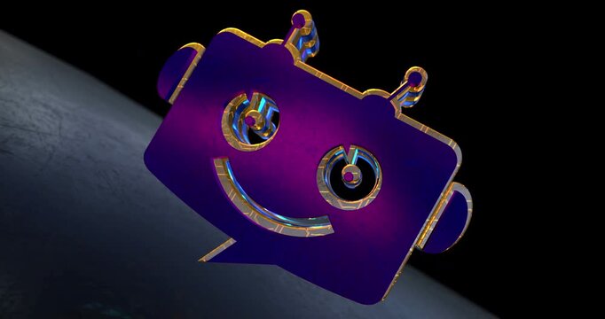 Chatbot head friendly virtual AI assistant symbol 3d spectacular abstract concept animation