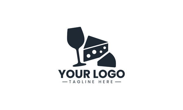 Black Vector Logo of Wine and Cheese Tasting Silhouette