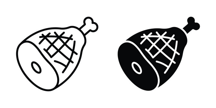 Ham icon set vector graphic featuring roast meat and bone symbols