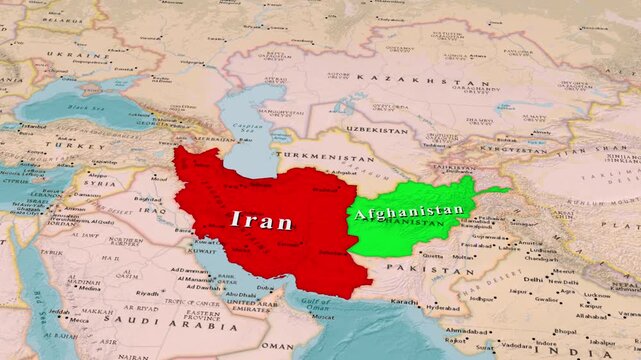Iran Afghanistan Border Relations Shown on Detailed Atlas Map
