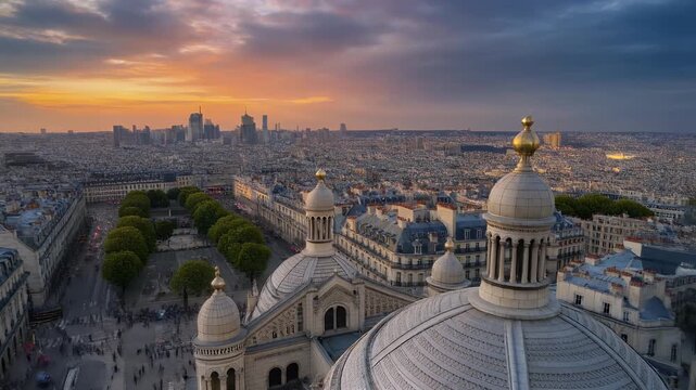 A triptych showcasing the majestic Parisian skyline bathed in the golden hues of sunset.