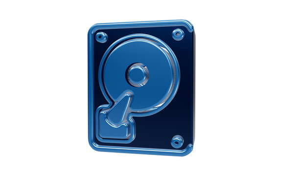 Blue Hard Drive Icon: A glossy blue icon representing a hard disk drive, symbolizing data storage, technology, and digital information.