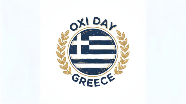 Oxi day greek flag laurel wreath and text celebrating greece national holiday.