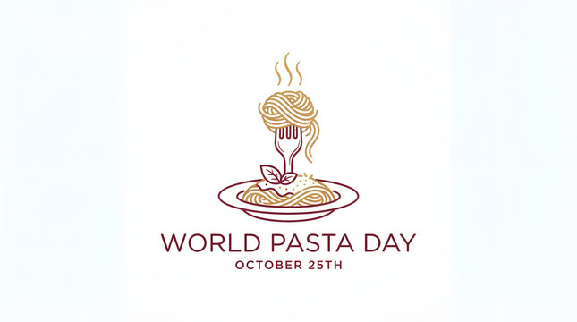 World pasta day october 25th with fork and basil on plate.
