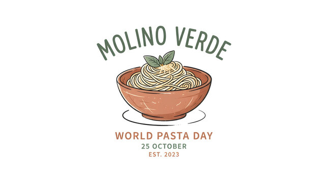 Molino Verde World Pasta Day bowl of spaghetti, Italian cuisine autumn graphic design.