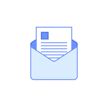 Envelope document vector icon with inserted paper, representing incoming mail, attached file, business letter, email document and simple inbox interface element.