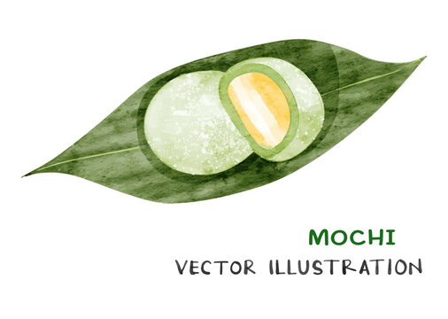 Mango mochi ice cream on leaf plate.