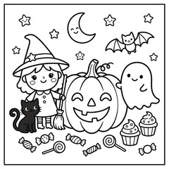 Fototapeta premium Cute Halloween Coloring Pages Bold And Easy