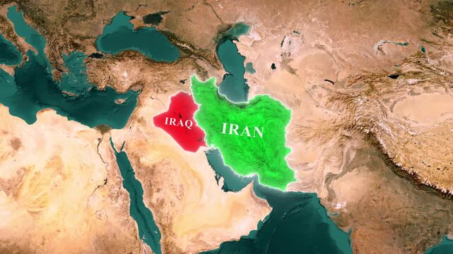 Iran Iraq Neighboring Nations on Satellite Political Map