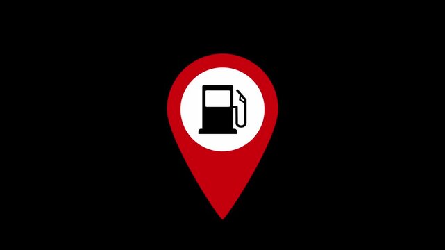 Gas station pin location loop animation with transparent background