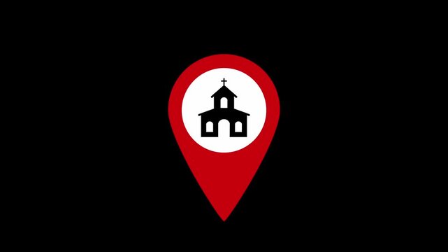 Church pin location loop animation with transparent background