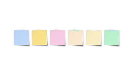 Sticky note 6 color mini pad set mockup. Row of small pastel post-it memo labels collection for bookmark indexing, agenda planning and office notes. © Josnara