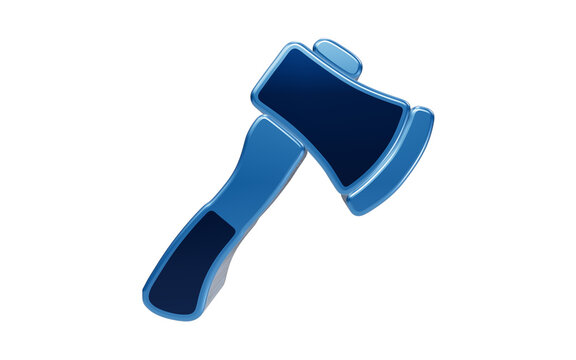 Blue Axe Icon: A stylized, modern blue axe presented as a graphic icon, symbolizing tools, cutting, or manual labor.