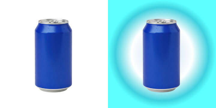Blank blue aluminum beverage can isolated on white background