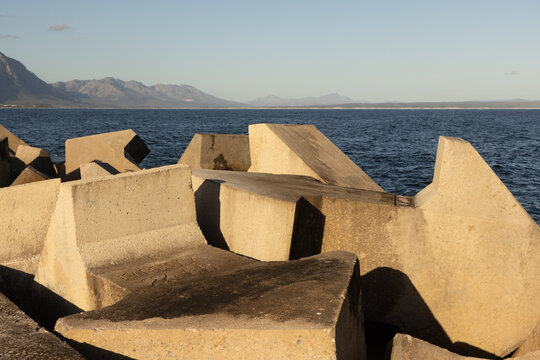concrete breakwater constructions, New Harbor, Hermanus, South Africa