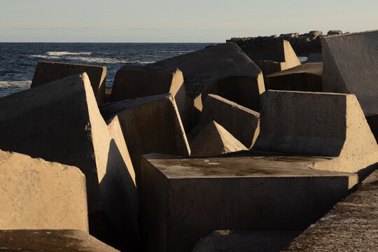 concrete breakwater constructions, New Harbor, Hermanus, South Africa
